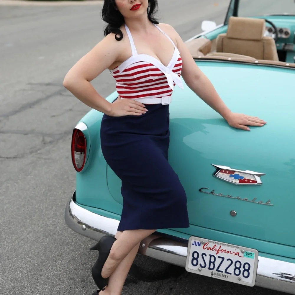 Pinup Couture 1950s Pinup Girl Fitted Wiggle Sailor Dress - vintage inspired - Picture 5 of 16